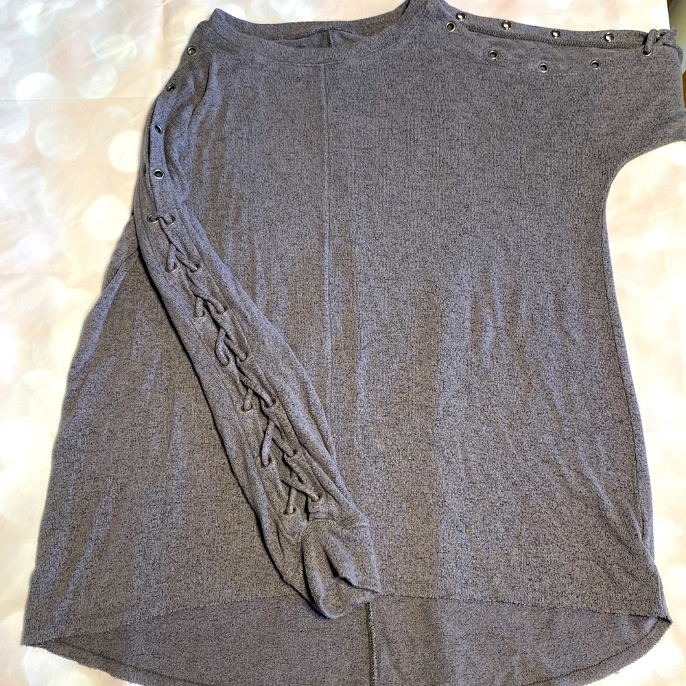 Long-sleeve. Cold-shoulder. Lace-up. Soft and sexy plush top